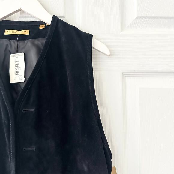 Donna Karan Black Ink Suede Leather Vintage Longline Vest Medium Deadstock Read - Picture 4 of 9
